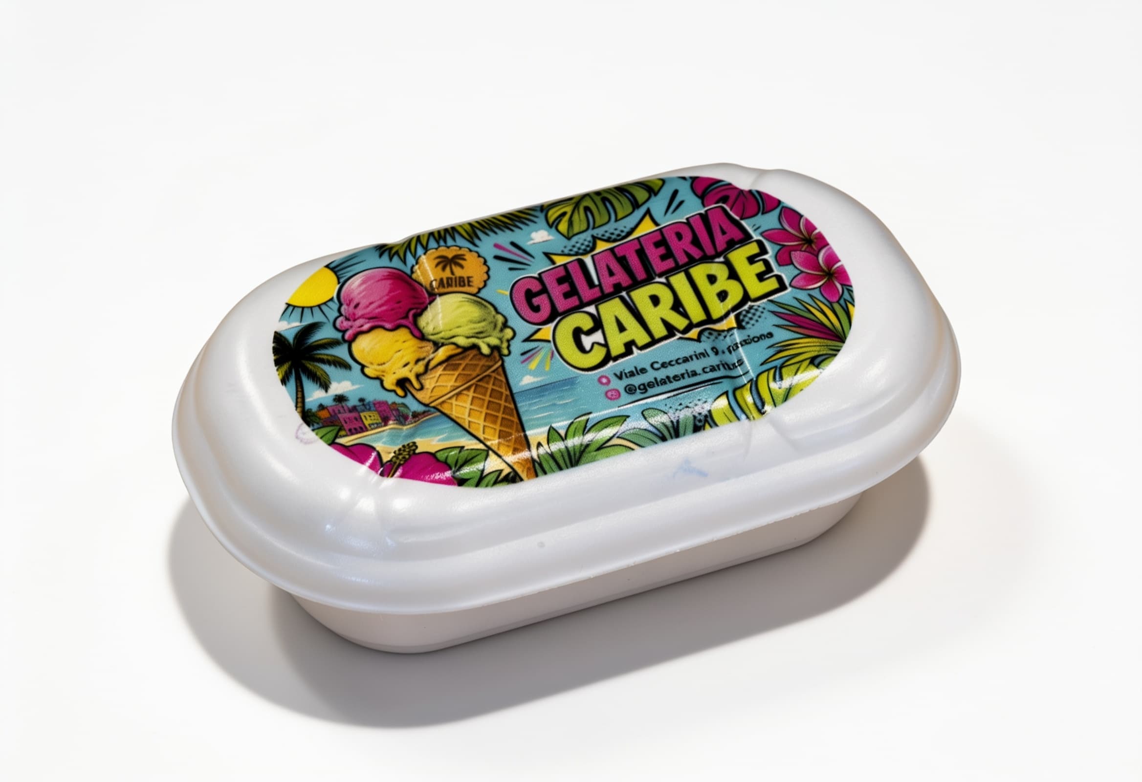 Vaschetta gelato Gemagel ovale stampata a colori, campagna Crovegli